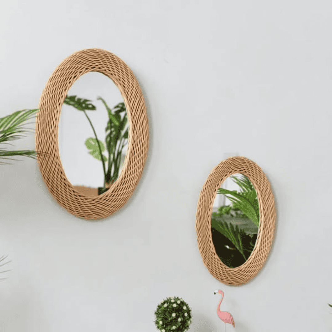 Big Size Oval Rattan Bamboo Decorative Mirror