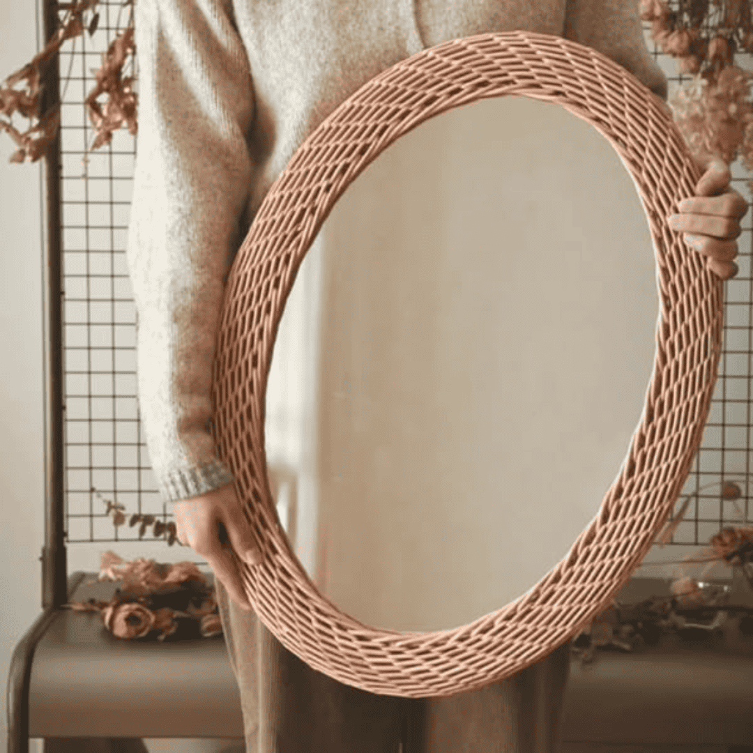 Oval Rattan Bamboo Decorative Mirror