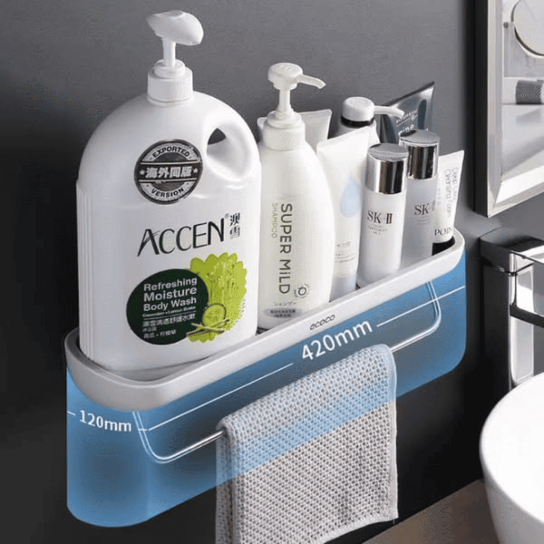 Wall Mounted Self Adhesive Shower Caddy Shelf with Towel Rail
