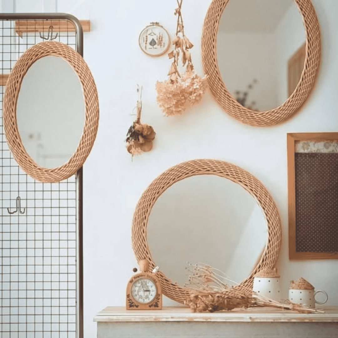 Oval Rattan Bamboo Decorative Mirror