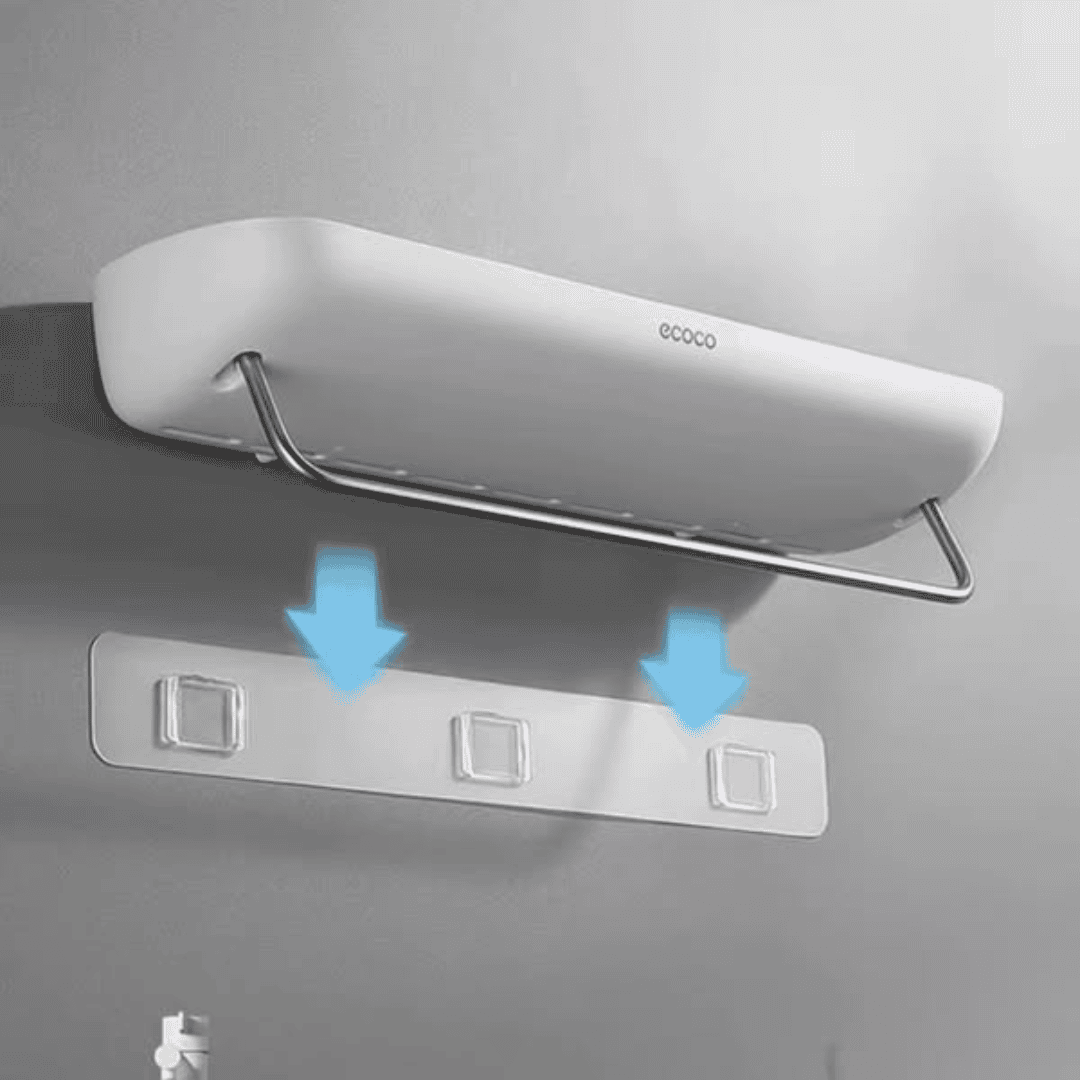 Wall Mounted Self Adhesive Shower Caddy Shelf with Towel Rail