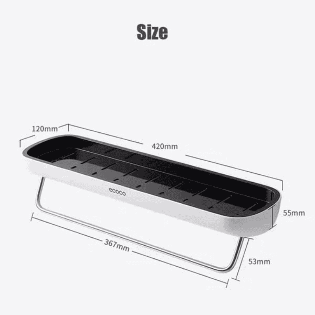 Wall Mounted Self Adhesive Shower Caddy Shelf with Towel Rail