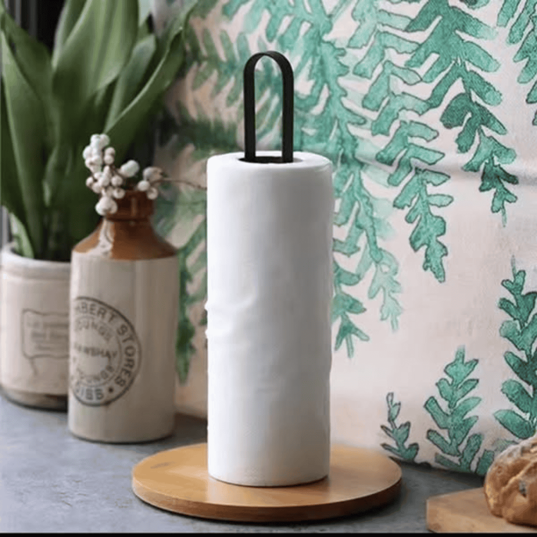 Metallic Paper Towel Holder with Bamboo Base