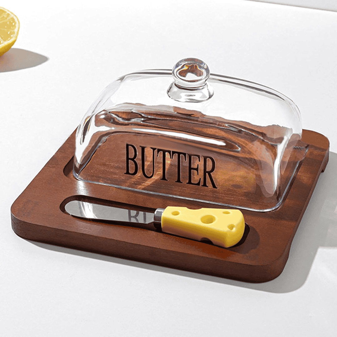 Glass Butter Dish with Bamboo Tray