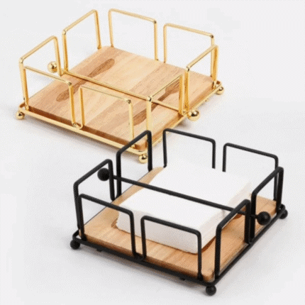 Metallic Serviette Holder with Bamboo Base