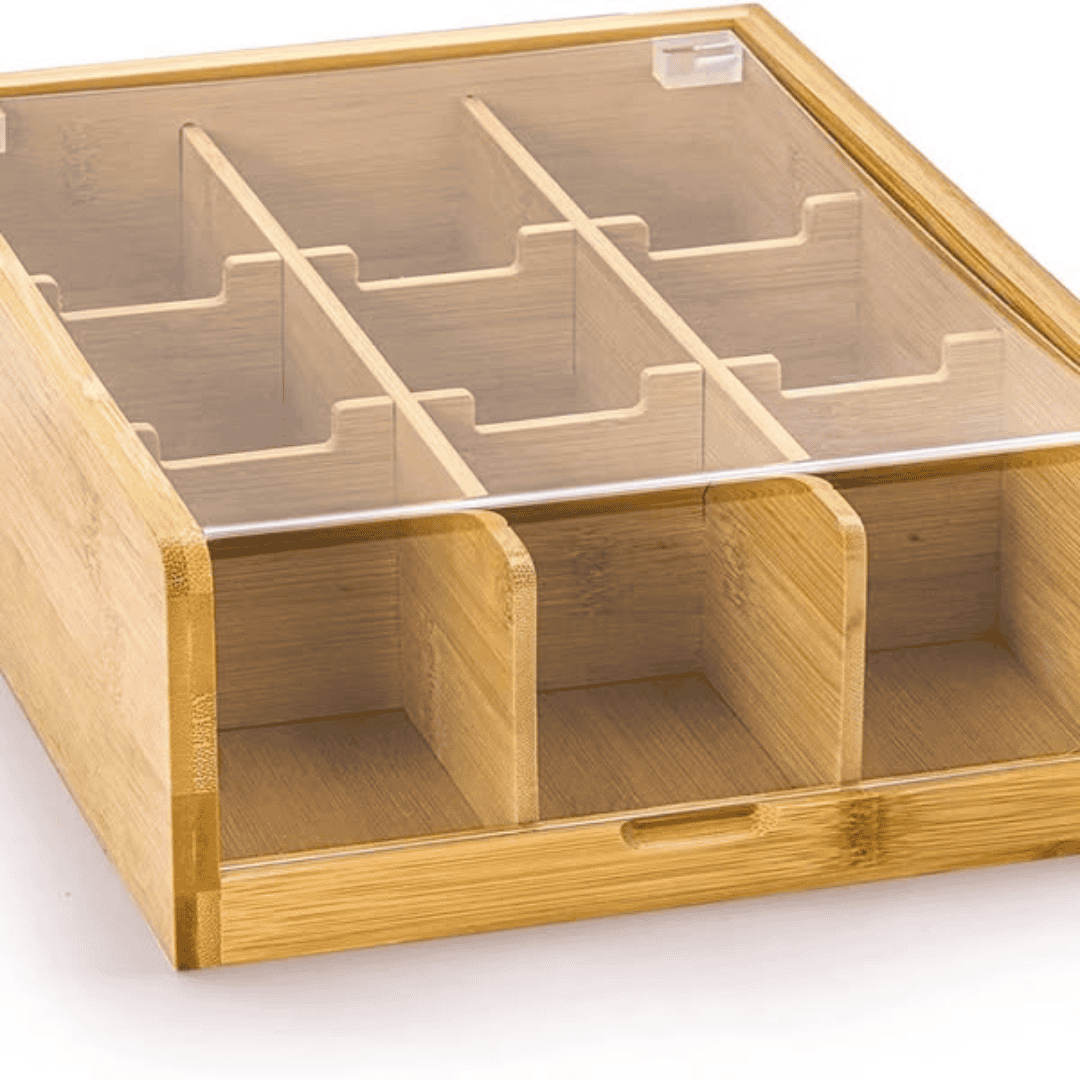 6 Slot Bamboo Teabag Organizer