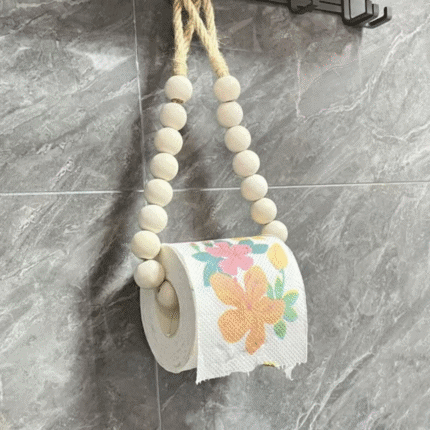 Creative Natural Wood Beaded Toilet Paper Roll Holder