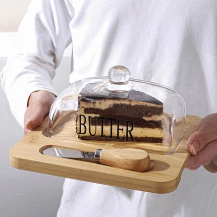 Glass Butter Dish with Bamboo Tray