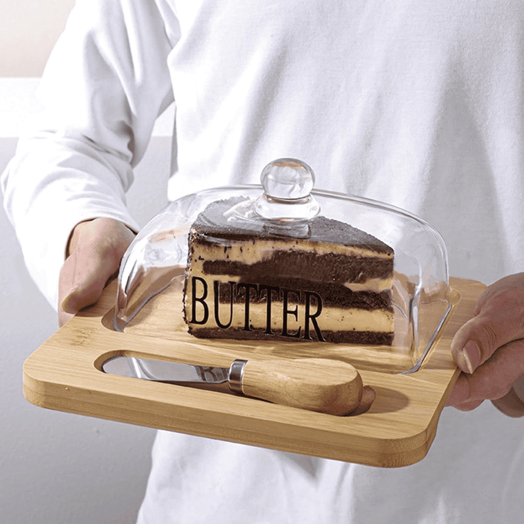 Glass Butter Dish with Bamboo Tray
