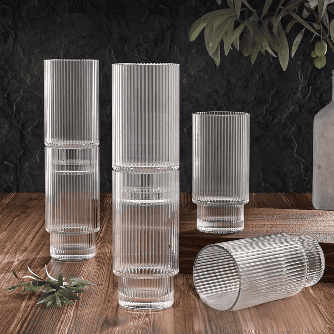 Ribbed Crystal Glass Tumblers