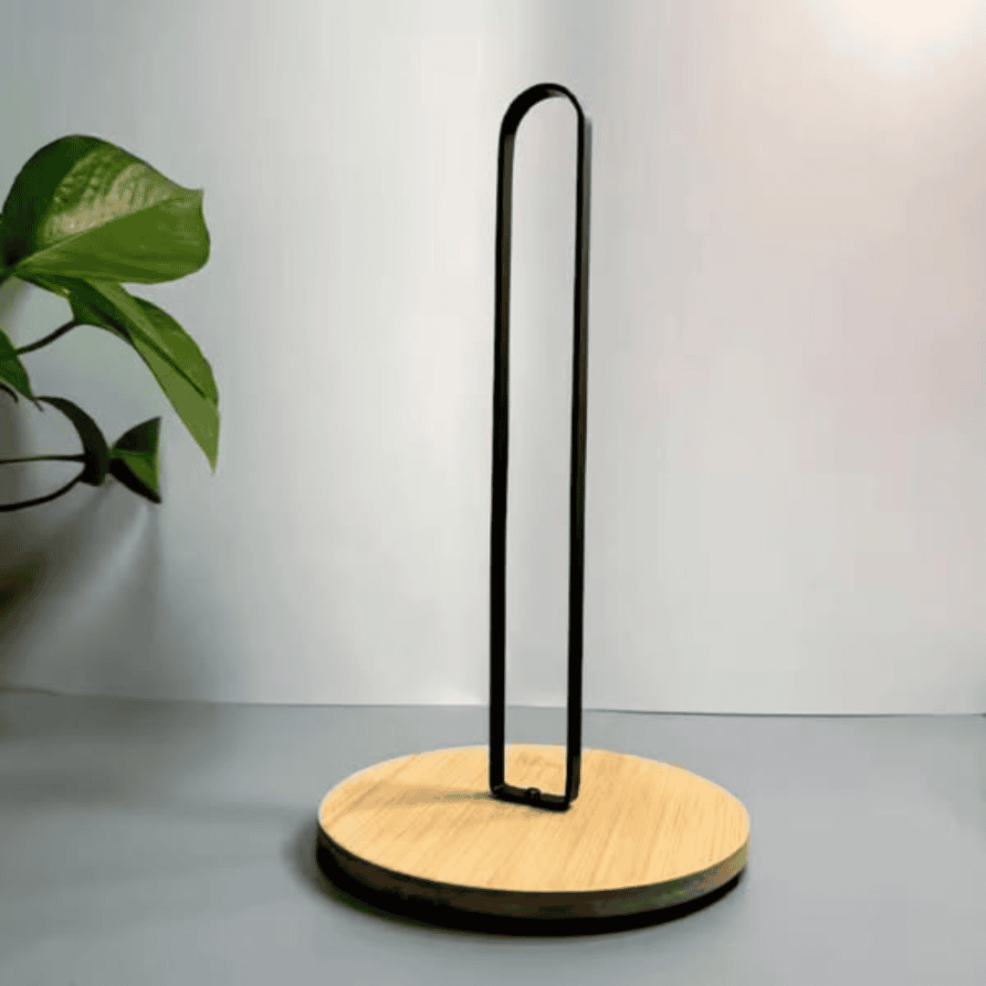 Metallic Paper Towel Holder with Bamboo Base