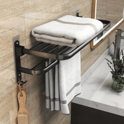 Bathroom Wall Mounted Towel Rack Accessory with Hooks