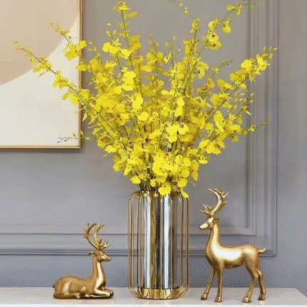 Modern Metal Bird Cage Shape Flower Glass Vase
