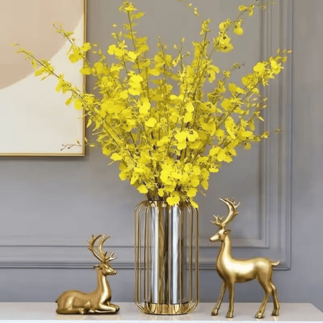Modern Metal Bird Cage Shape Flower Glass Vase