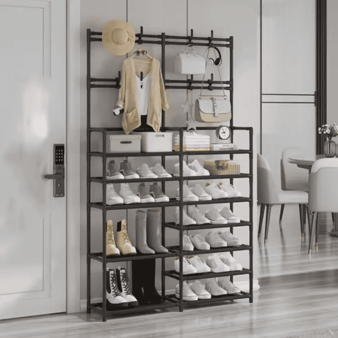 Multifunctional 6 Tier Shoe Rack Organizer with Floor Coat Hat Rack - Image 3
