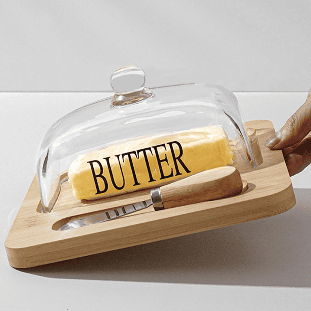 Glass Butter Dish with Bamboo Tray