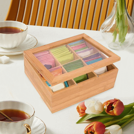 6-Slot Wooden Teabag Storage Box
