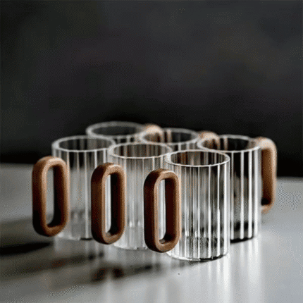 6pcs Heat Resistant Borosilicate Ribbed Glass Mugs