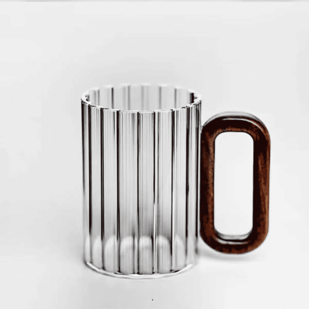 6pcs Heat Resistant Borosilicate Ribbed Glass Mugs