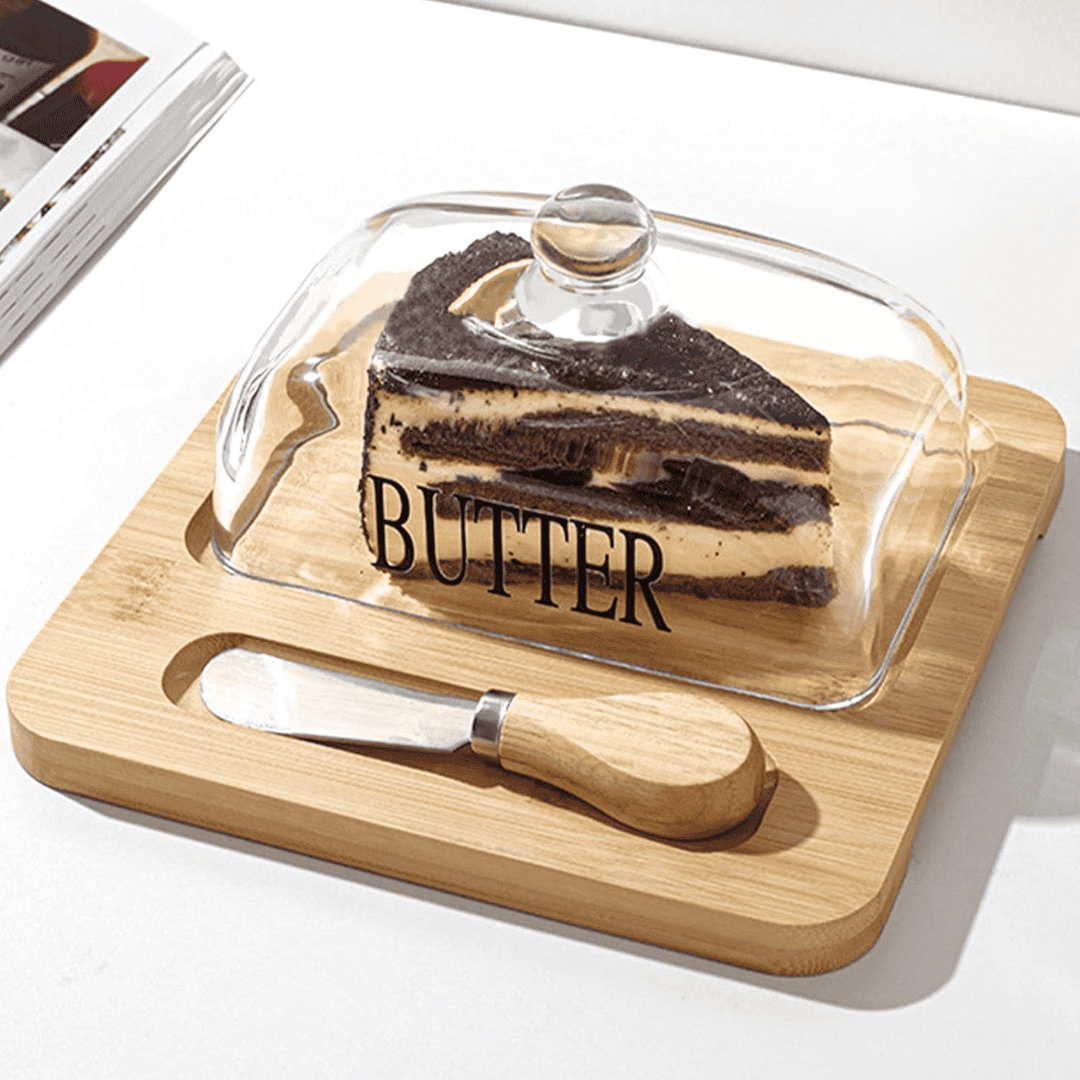 Glass Butter Dish with Bamboo Tray