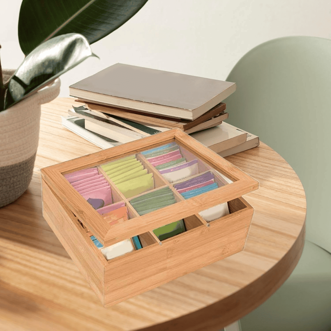 6-Slot Wooden Teabag Storage Box
