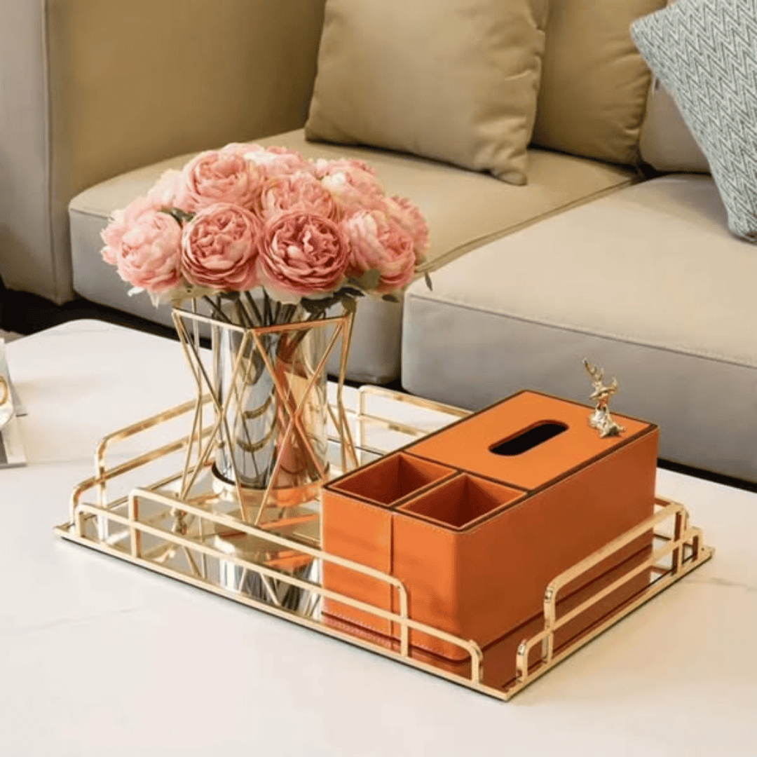 Decorative Metal Alloy Tray with Mirror