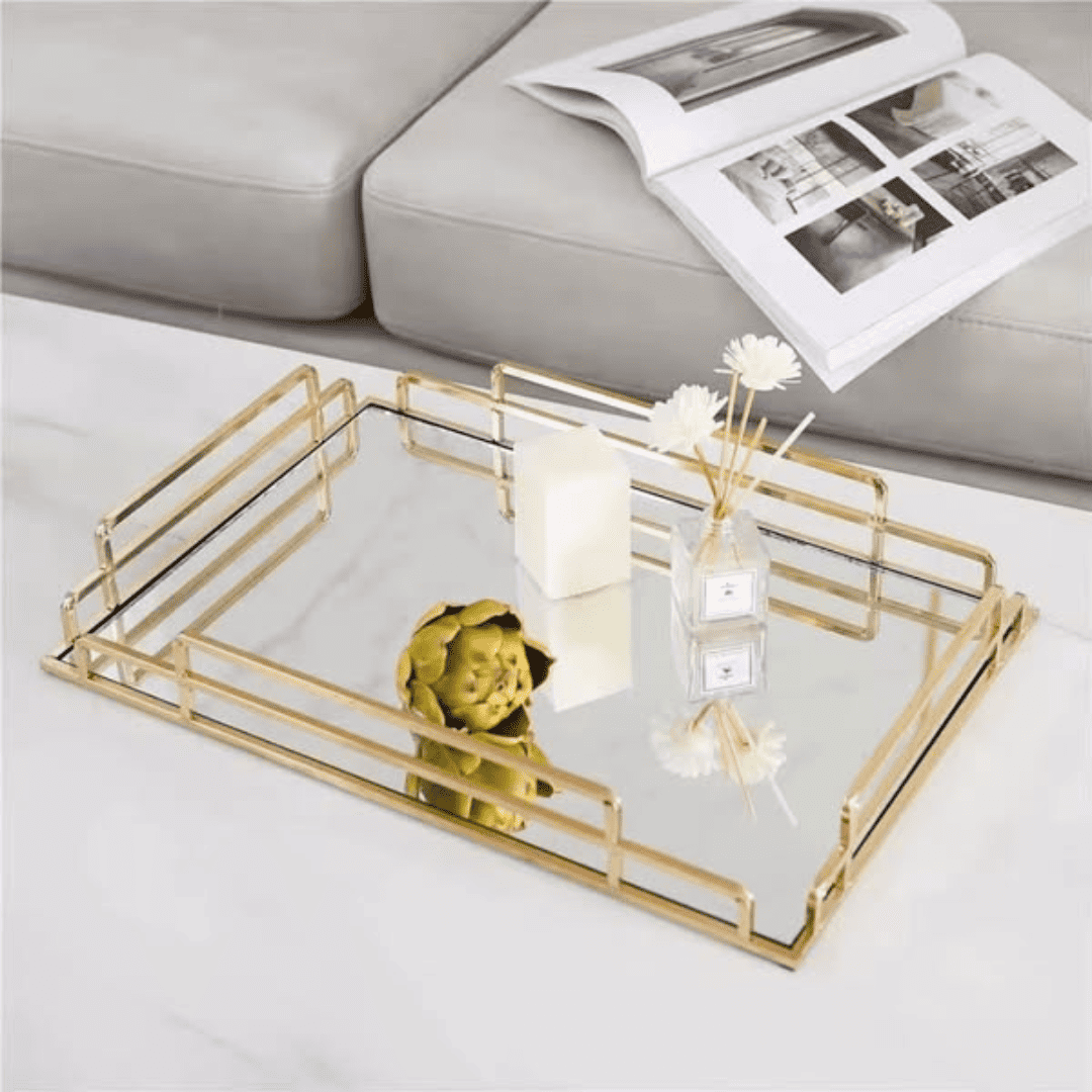 Decorative Metal Alloy Tray with Mirror