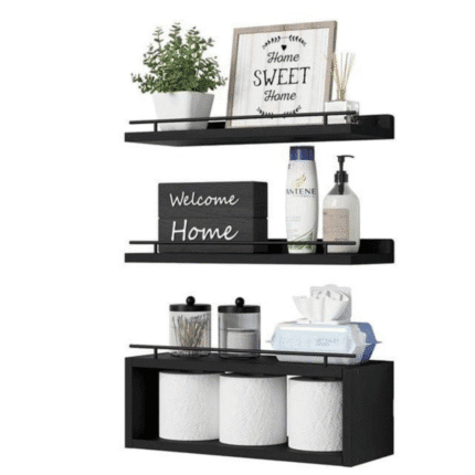 3 Tier Solid Pine Wood Bathroom Floating Shelves