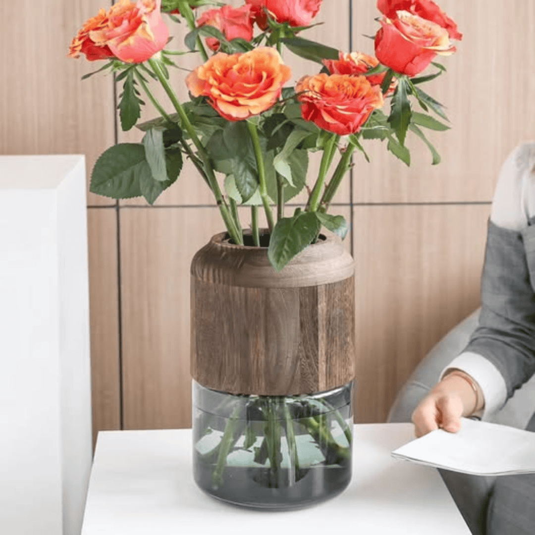 Glass Vase with Removable Wooden Decorative Touch