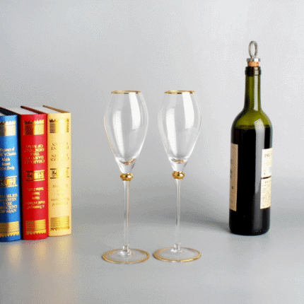 6-piece Long Wine Glasses with Gold Rim set