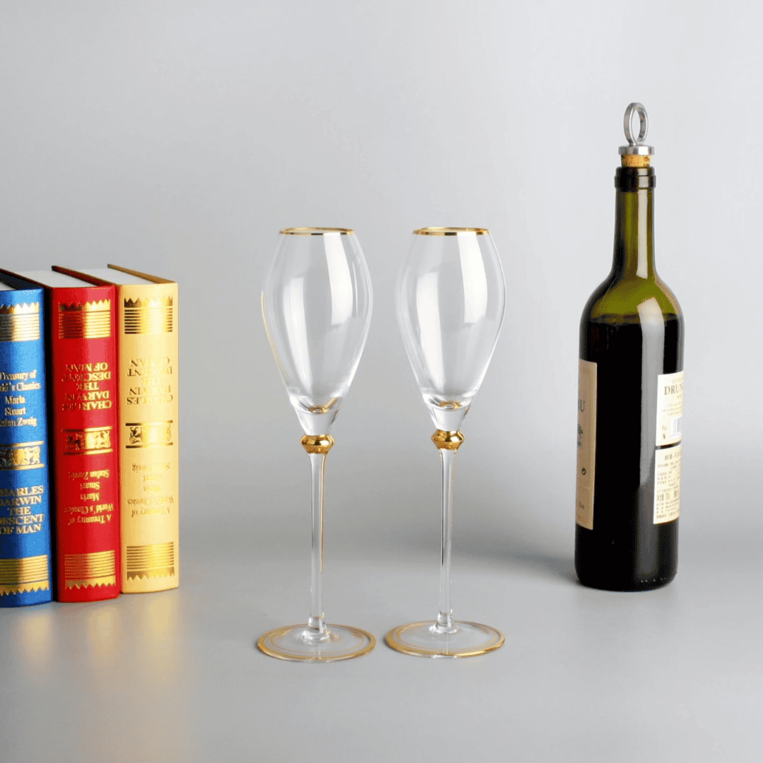 6-piece Long Wine Glasses with Gold Rim set