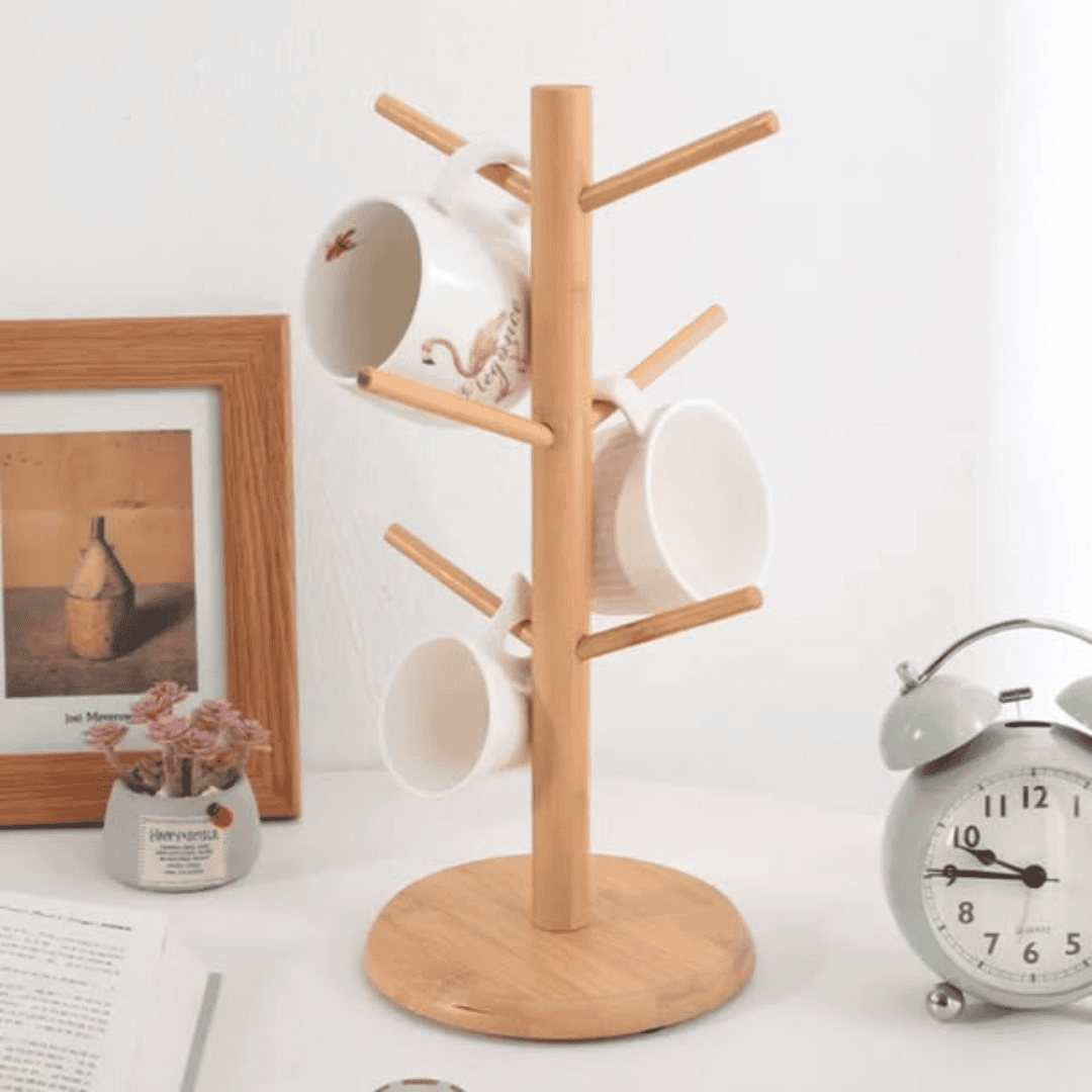 Bamboo Cup Holder with 6 Hooks