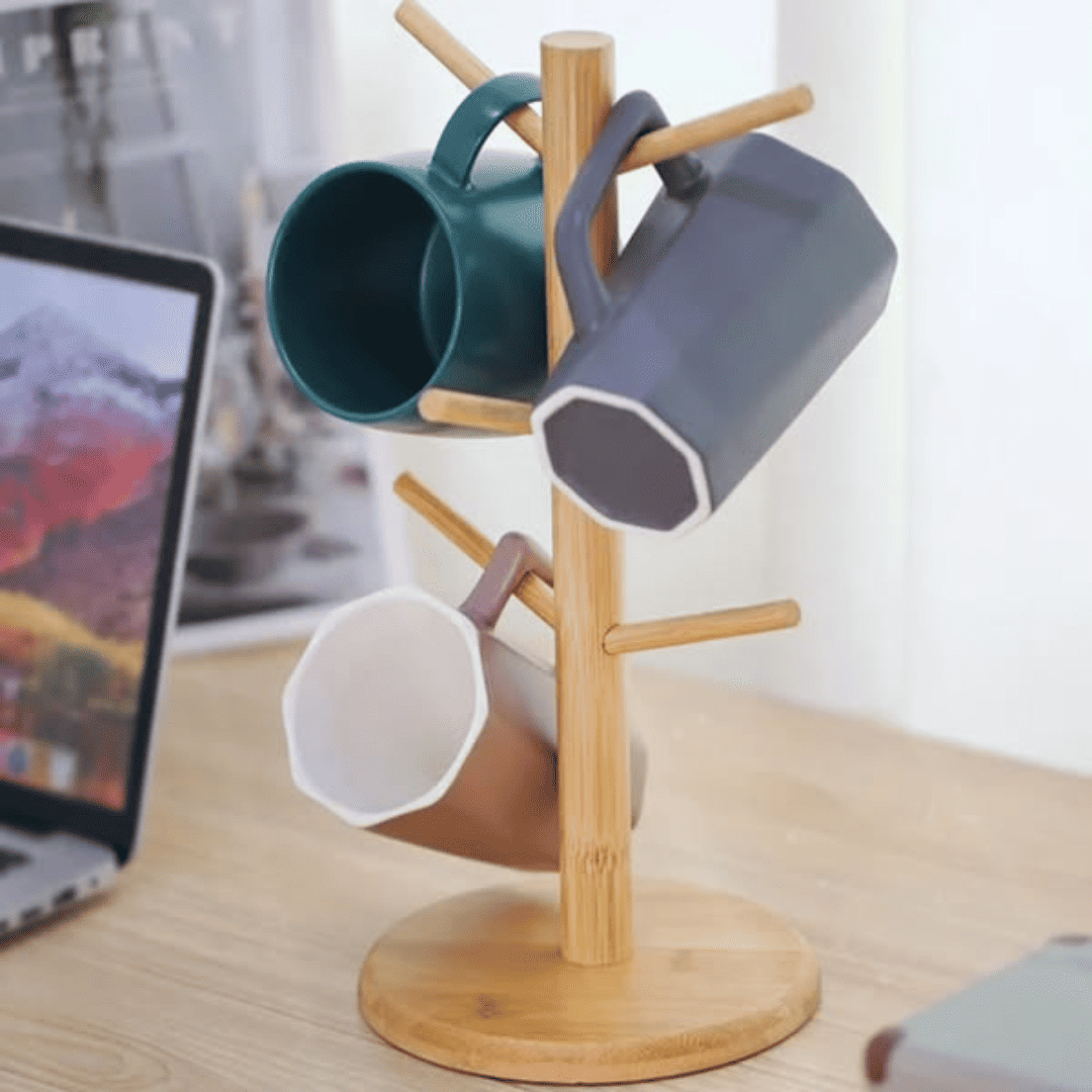 Bamboo Cup Holder with 6 Hooks