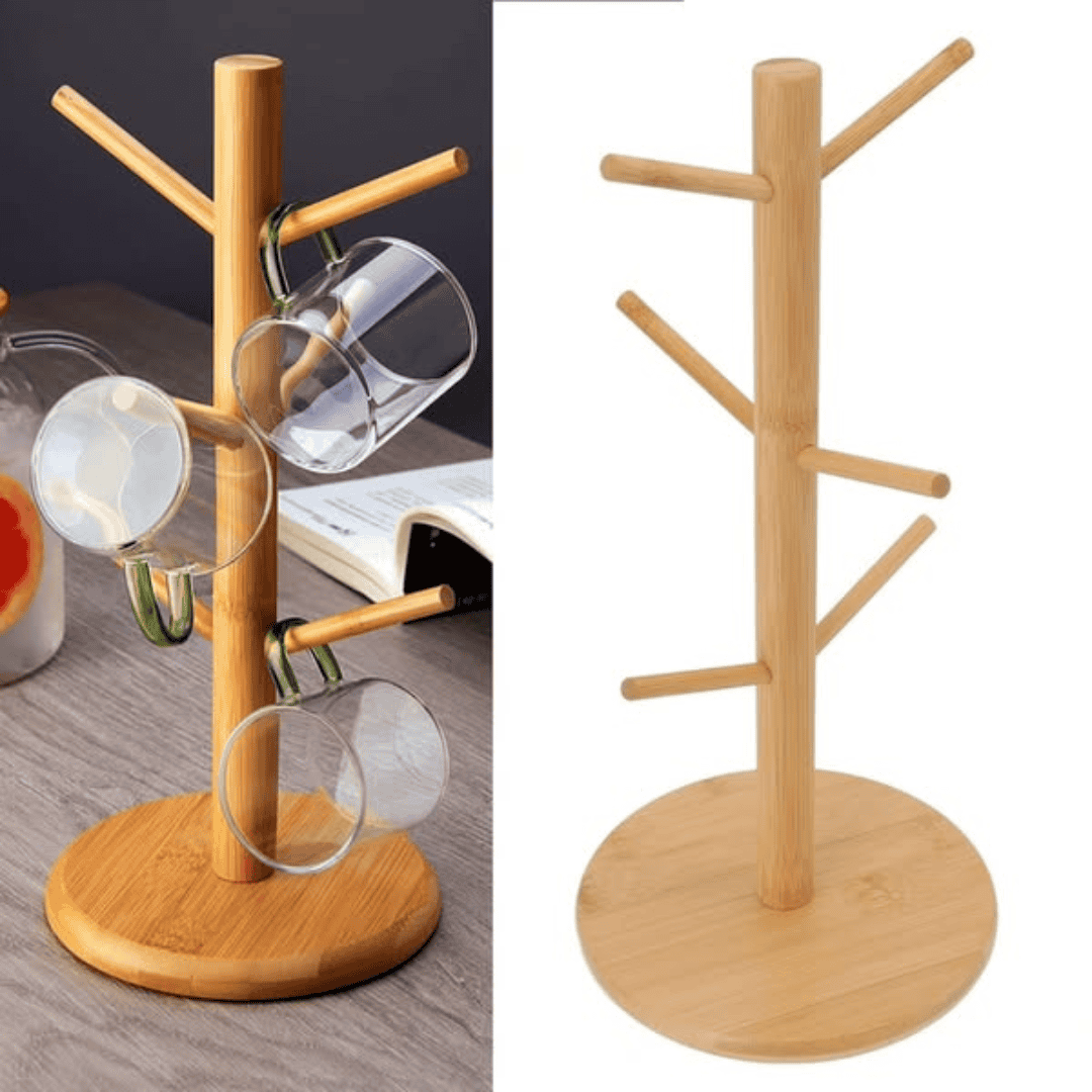 Bamboo Cup Holder with 6 Hooks
