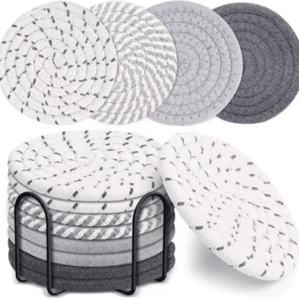 8pcs Rattan Coasters with Metallic Holder