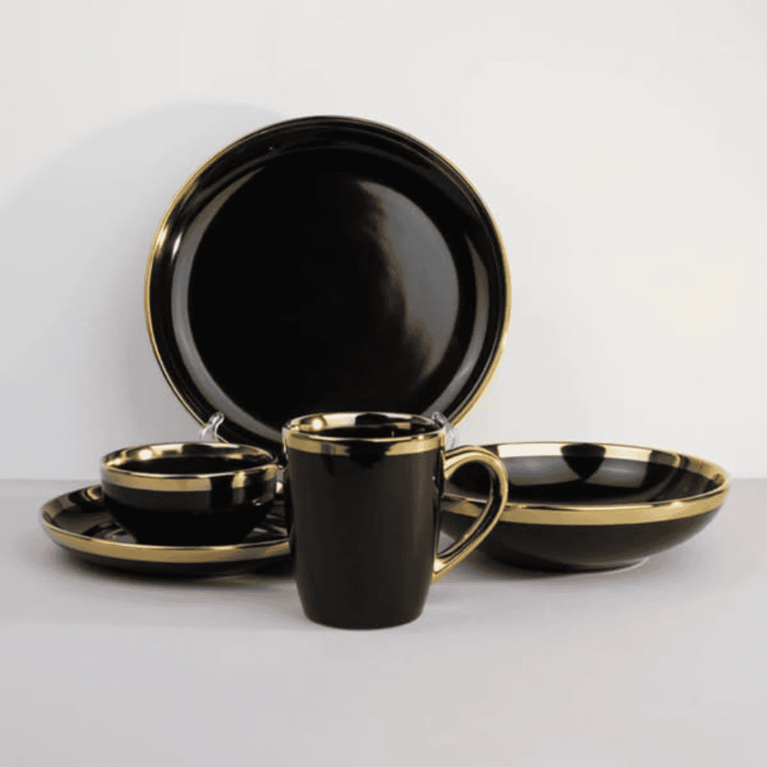 24 Pcs Black Gold Dinner Set