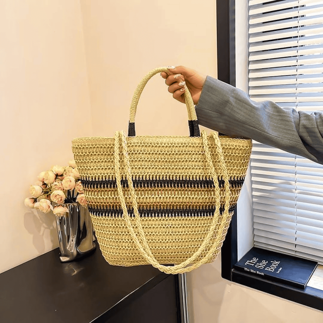 French Color Block Woven Tote Bag