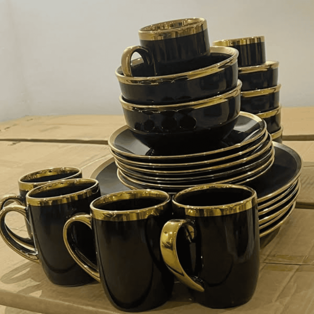 24 Pcs Black Gold Dinner Set