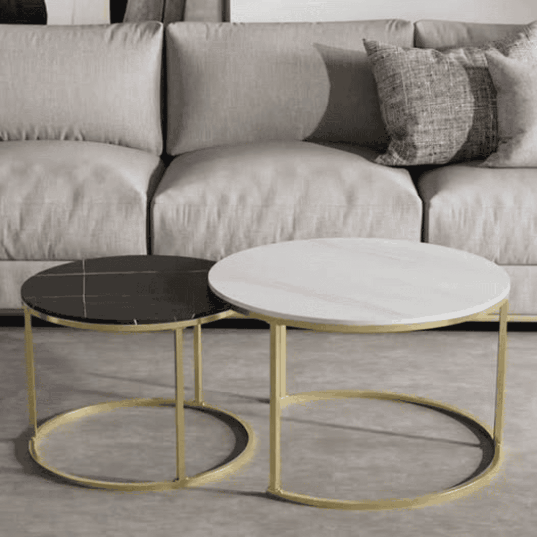 2-in-1 Round Glass Marble Nesting Tables