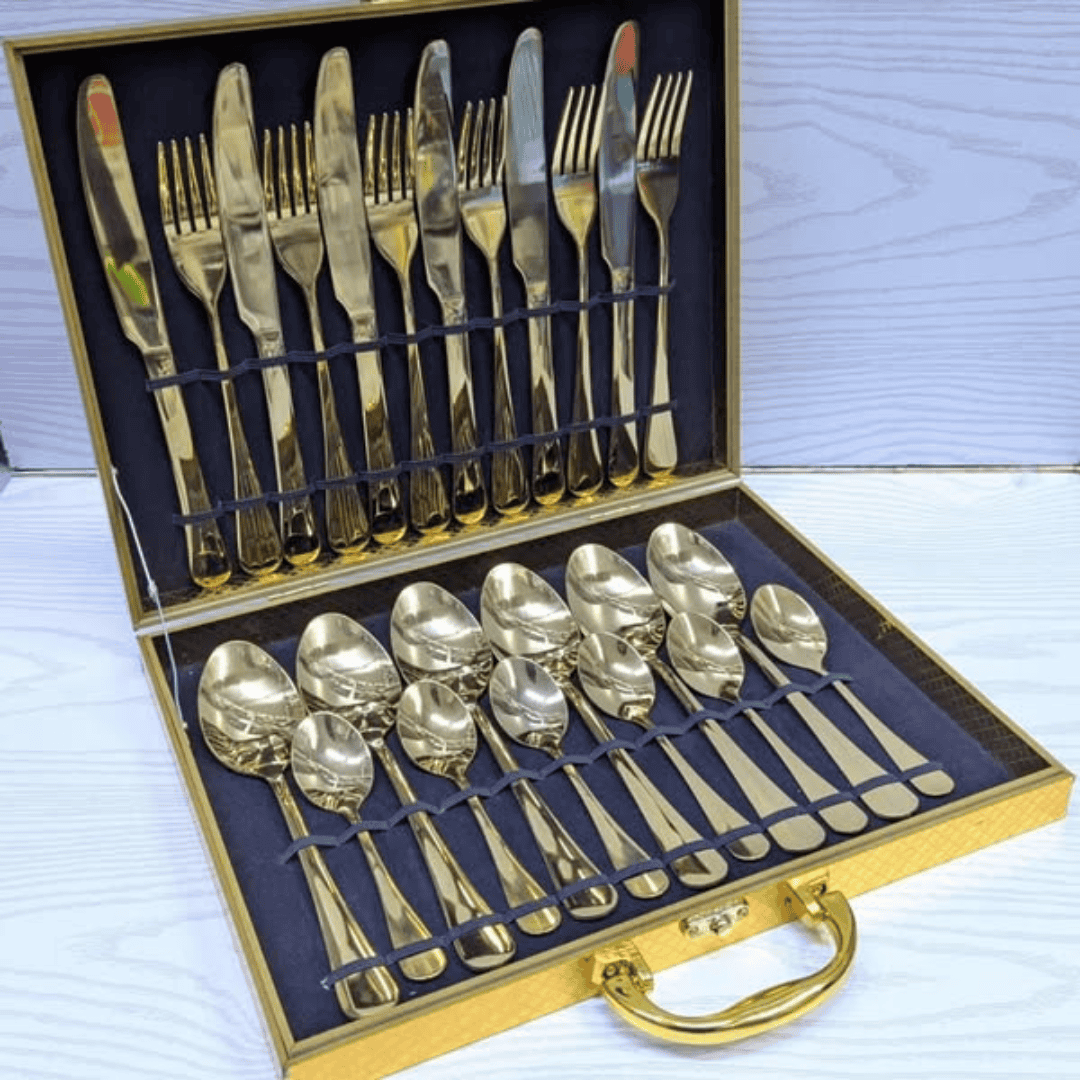 24Pcs Gold Cutlery Set with Briefcase