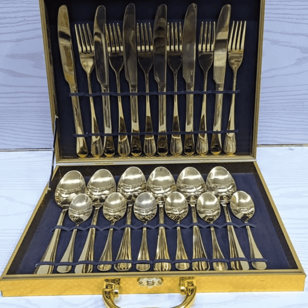 24Pcs Gold Cutlery Set with Briefcase