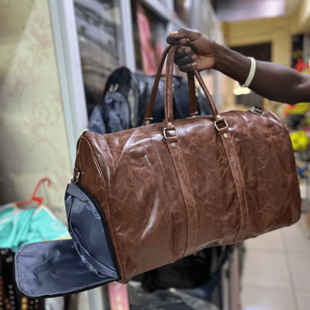 Leather Duffel Bag with Shoe Compartment
