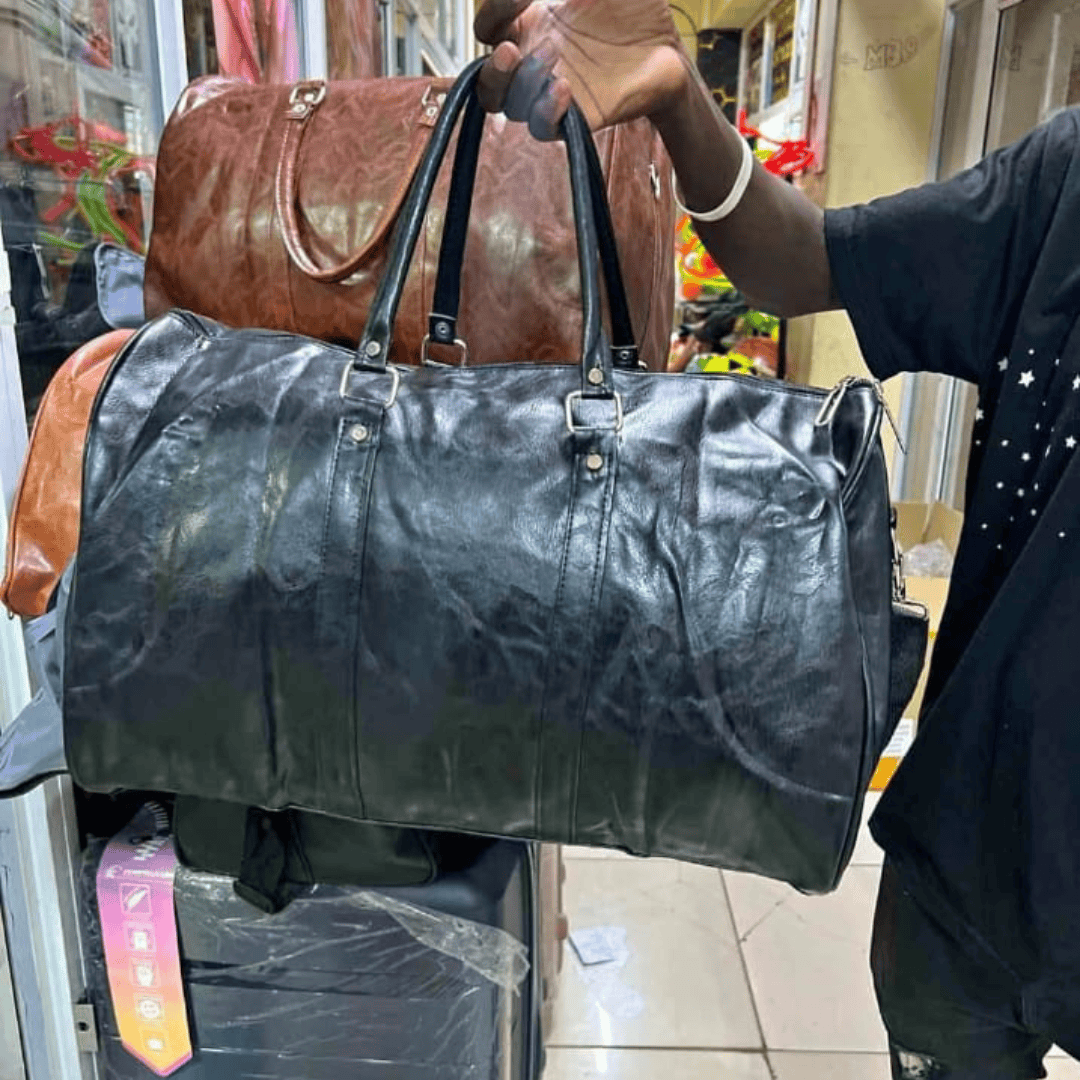 Leather Duffel Bag with Shoe Compartment