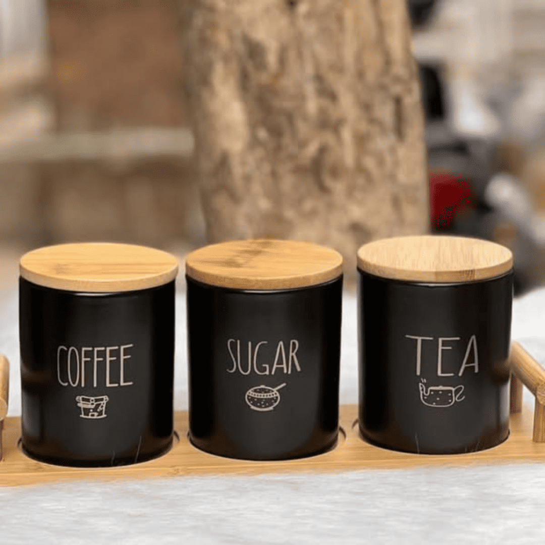 3Pcs Airtight Porcelain Canisters with Bamboo Lid