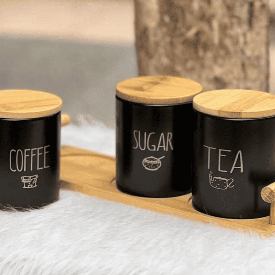 3Pcs Airtight Porcelain Canisters with Bamboo Lid