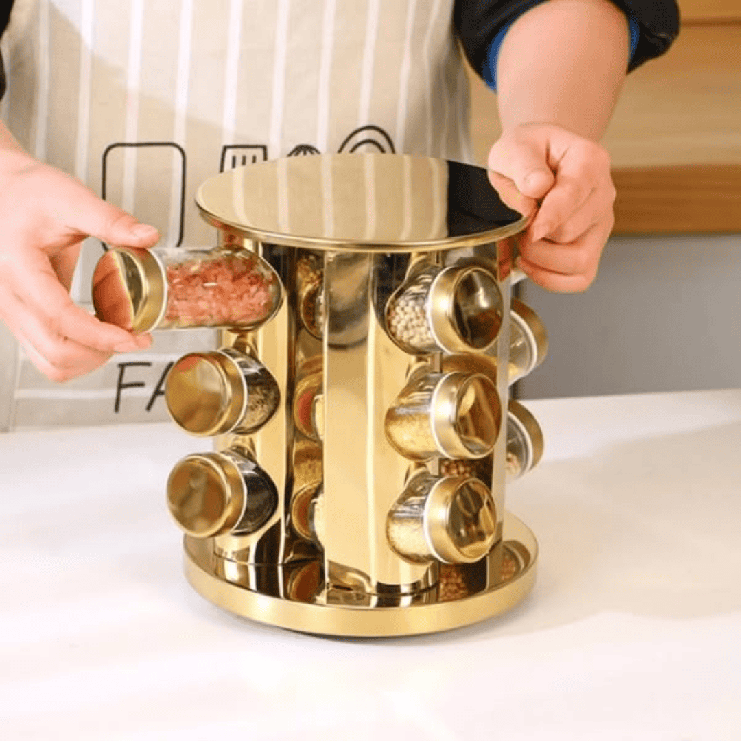 12Pcs Gold 360° Rotating Spice Rack