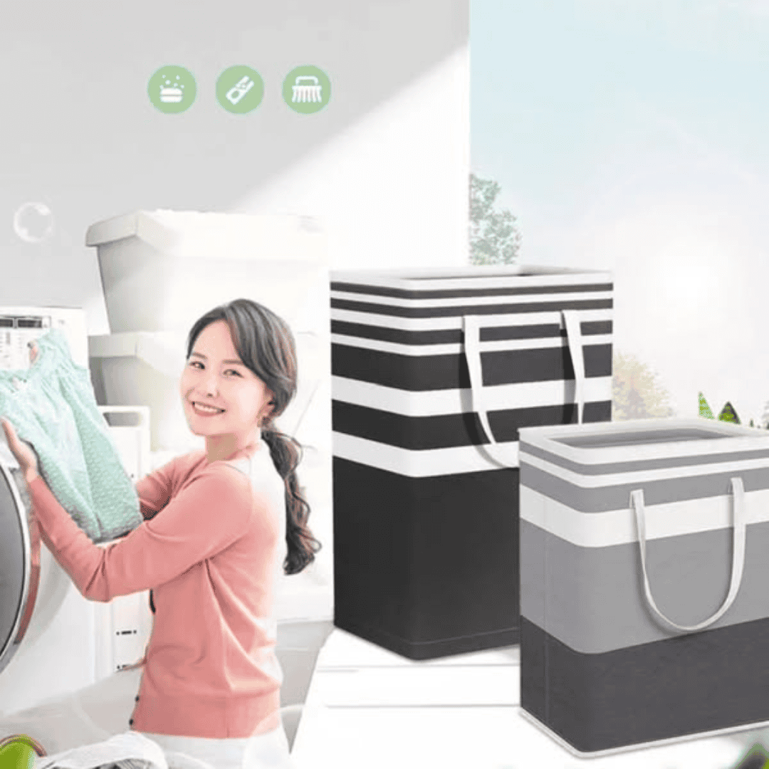 Collapsible Large Capacity Laundry Basket with Steel Handle