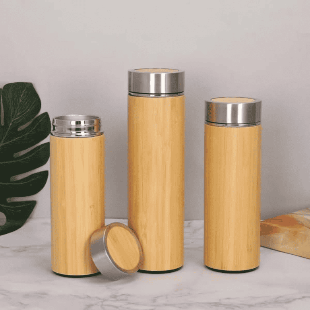 Double Wall Stainless Steel Bamboo Vacuum Flask