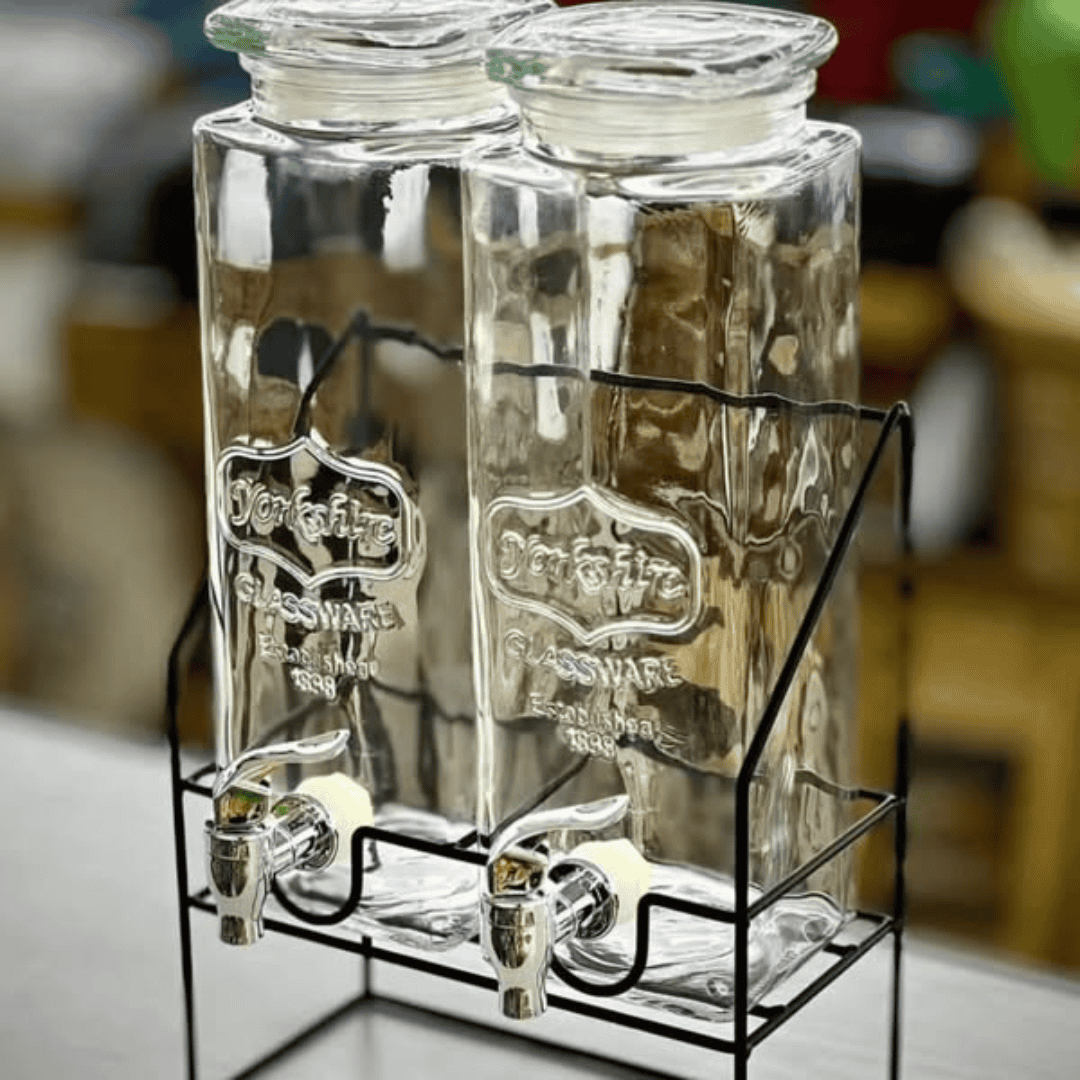 Tall Square Mason Jar Glass Beverage Dispenser