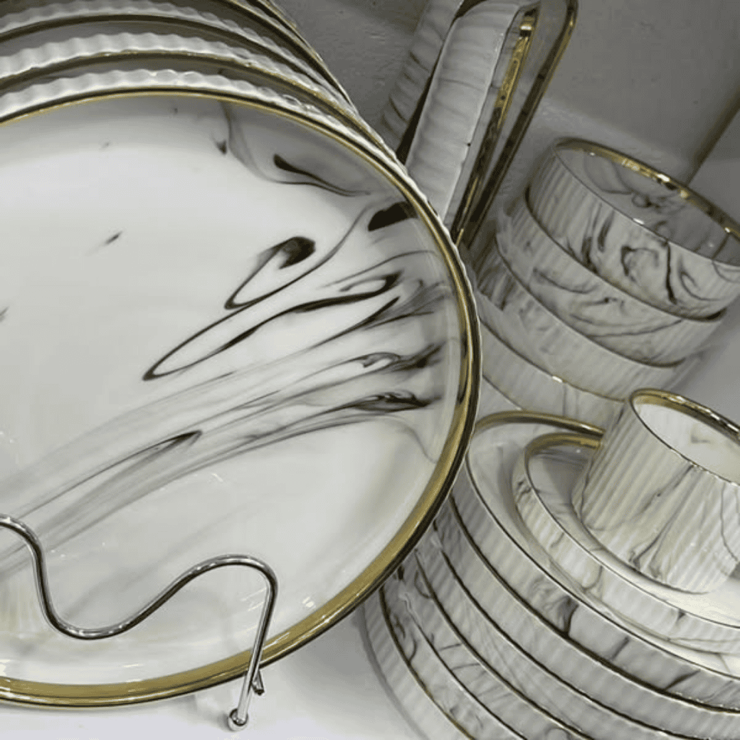 32 Pcs Black Marble Gold Dinner Set